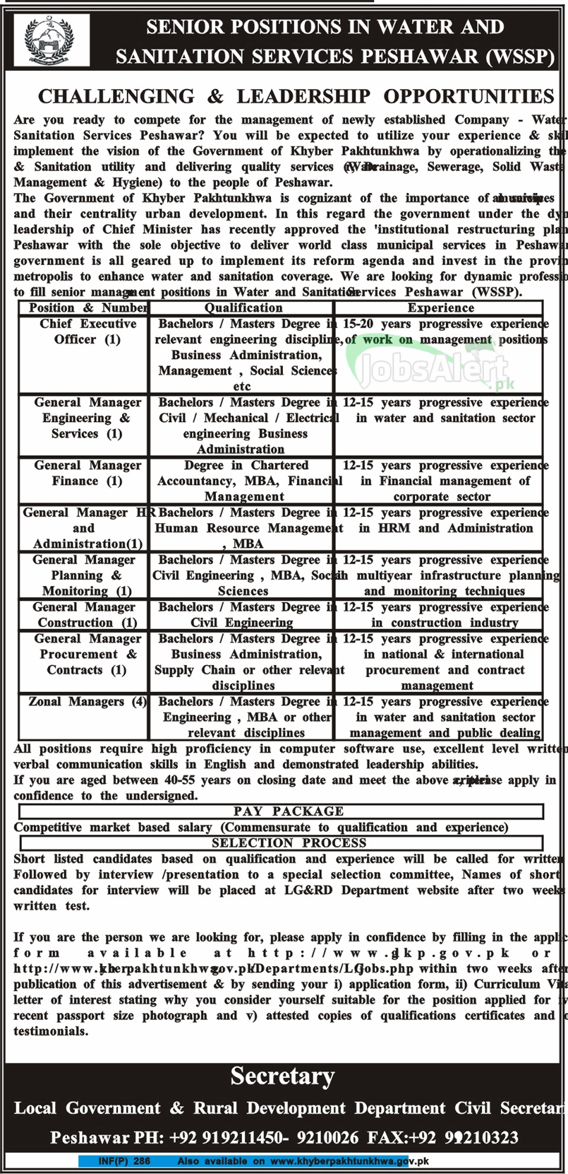 General Manger Jobs in Water And Sanitation Services Peshawar