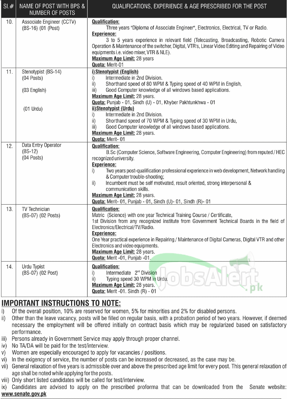 Govt. Jobs 2014 in Senate Secretariat Parliament House ISB. | JobsAlert.pk