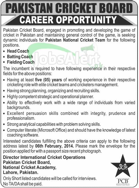 Jobs In Pakistan Cricket Board Lahore