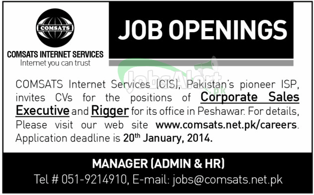 Jobs for Corporate Sales Executive in Comsats Internet Services