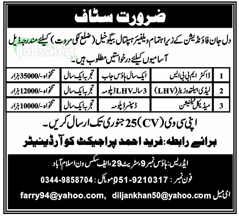 Jobs for Doctors in Dil Jan Foundation Welfare Hospital Bagoo Khel