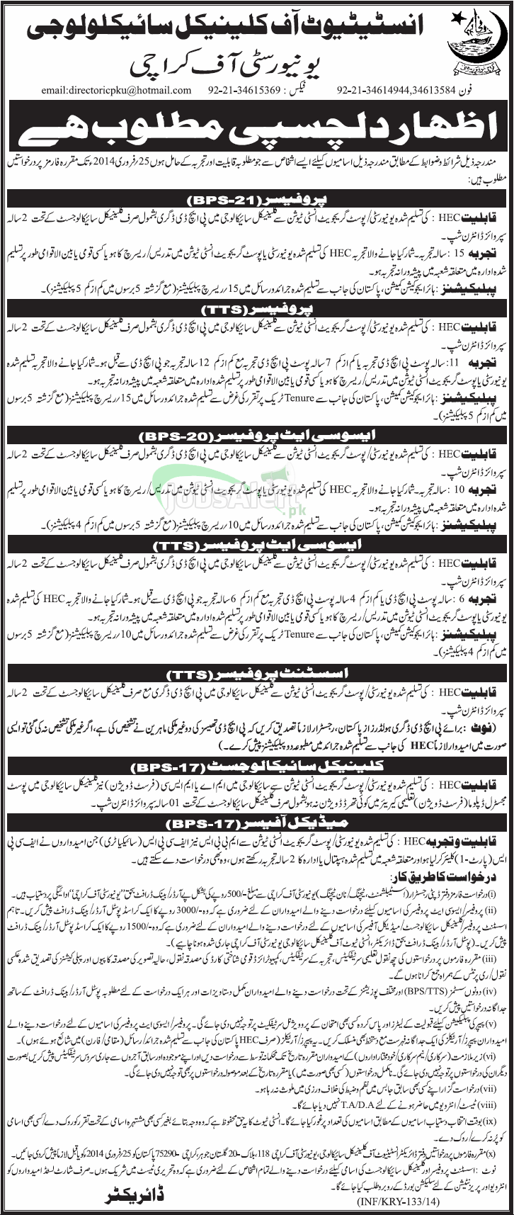 Jobs for Professor in Institute of Clinical Psychology University