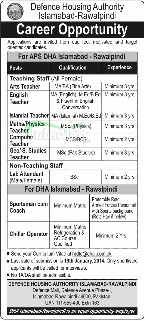 Jobs for Teachers in Defence Housing Authority Islamabad
