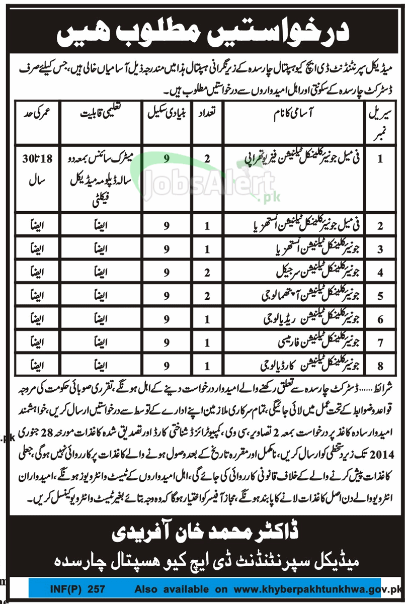 Jobs in DHQ Hospital Charsadda