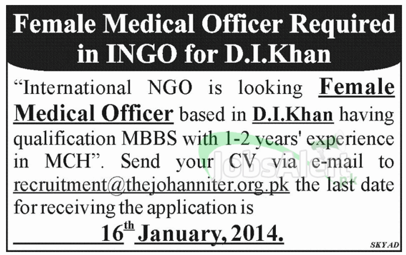 Medical Officer Female Jobs in International NGO D.I Khan