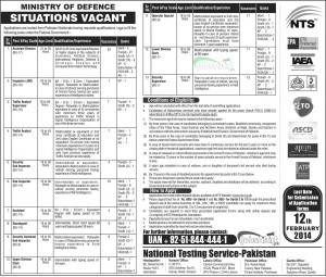 NTS Ministry of Defence NTS Jobs 2014 Govt. Of Pakistan