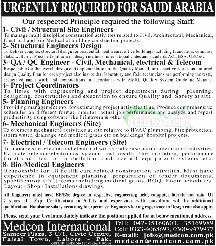 Project Coordinator & Engineer Jobs 2014 in Saudi Arabia