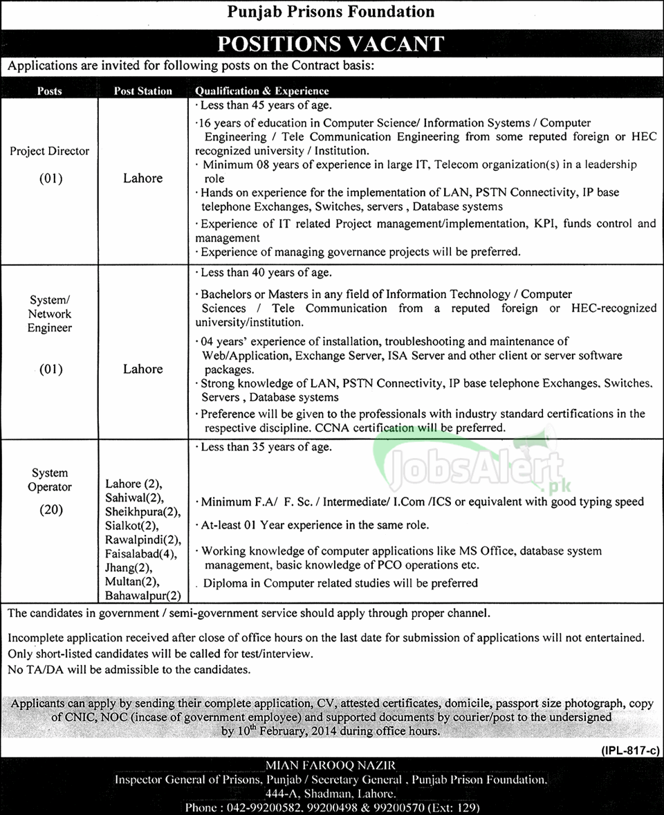 Project Director jobs in Punjab Prison Foundation Lahore