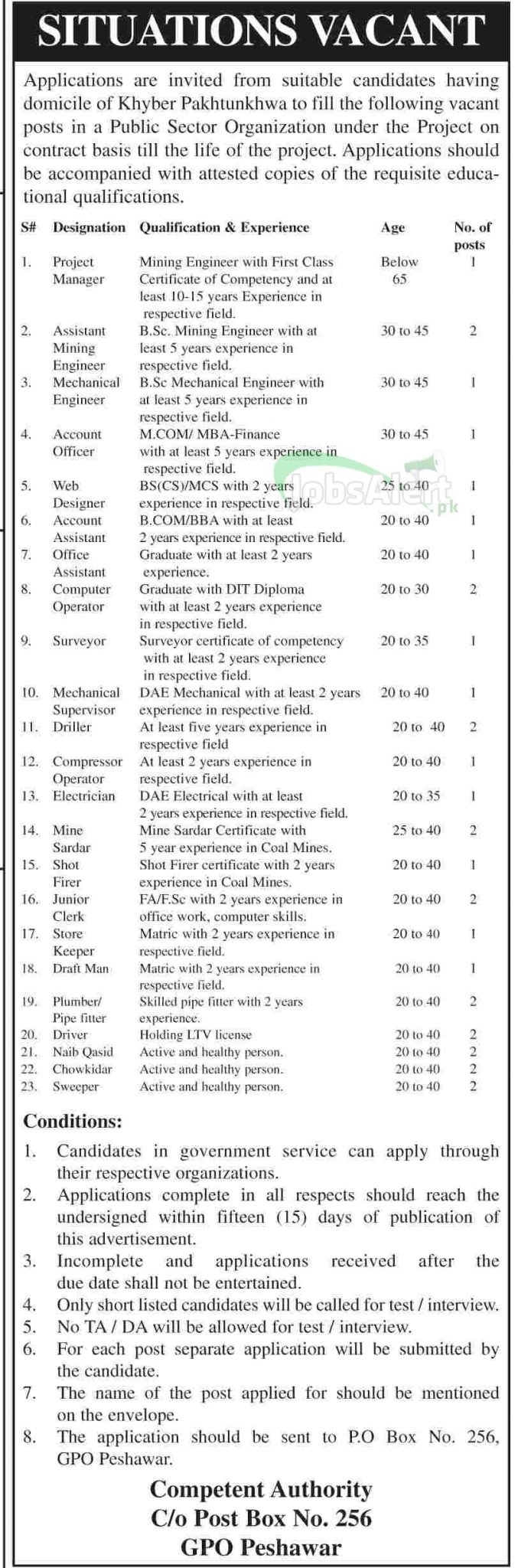 Project Manager & Engineer Jobs in Public Sector Organization KPK