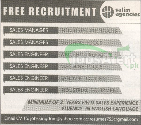 Sales Manager & Sales Engineer Jobs in Salim Agencies Pakistan