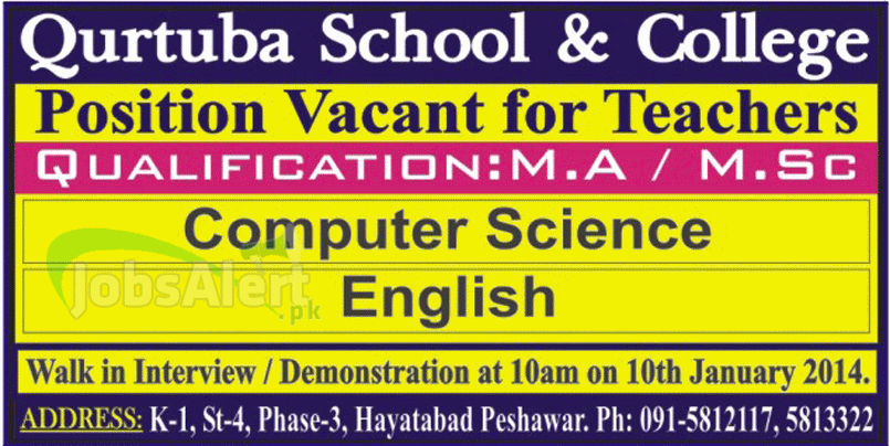 Teacher jobs in Qurtuba School & College, Peshawar