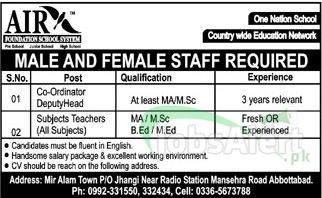 Coordinator & Teacher Jobs in Air Foundation School System