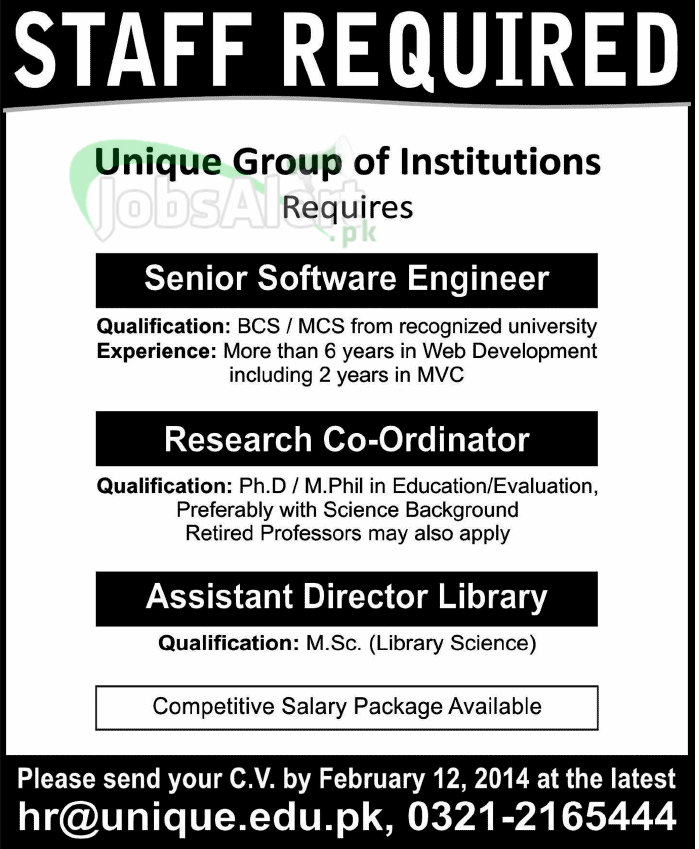 Engineer & Coordinator Jobs in Unique Group of Institutions