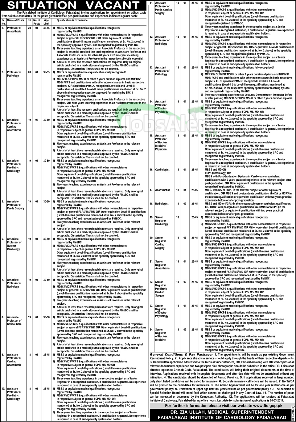 Jobs in Faisalabad Institute of Cardiology Hospital, Faisalabad