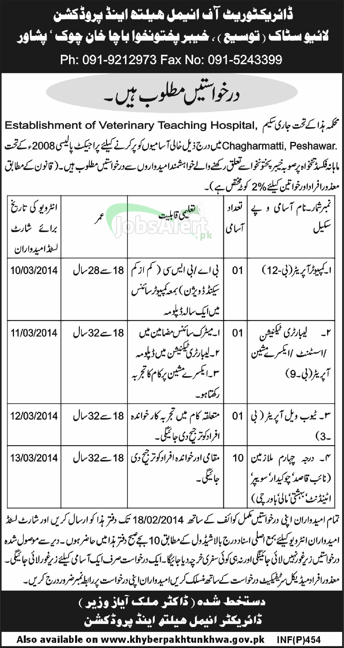 Jobs in Directorate of Animal Health and Production Livestock KPK
