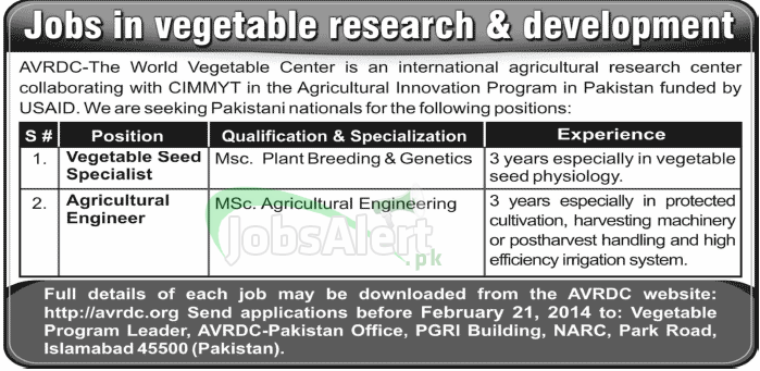 Jobs in The World Vegetable Research & Development Center ISB.