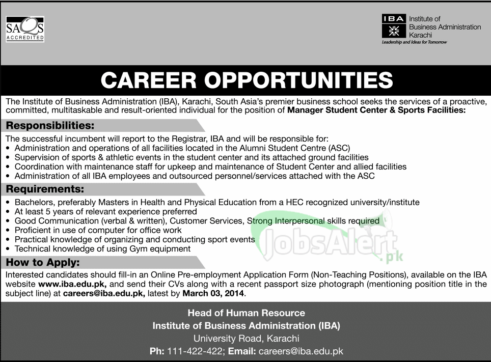 Manager Jobs in Institute of Business Administration Karachi