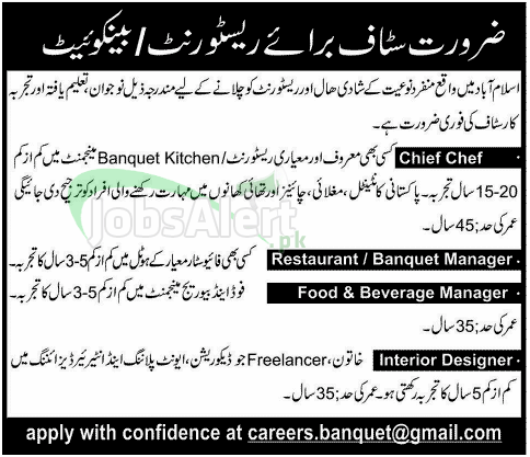 Manager and Chief Chef Jobs in Restaurant Islamabad