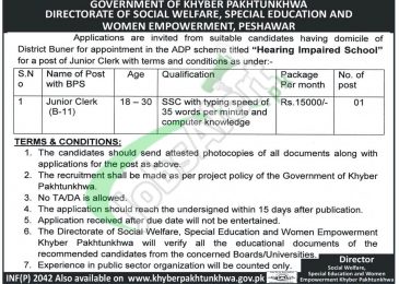 Social Welfare Department KPK Jobs