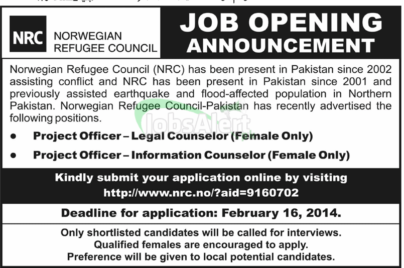 Project Officer Jobs for Female in Norwegian Refugee Council