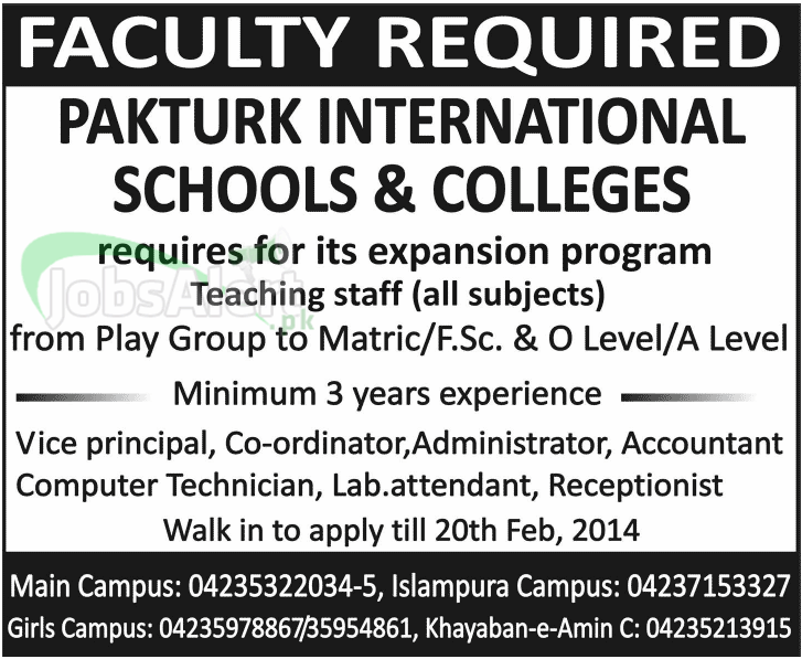 Vice Principal Jobs in PakTurk International Schools & Colleges