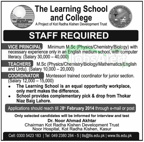 Vice Principal Jobs in The Learning School and College Kasur