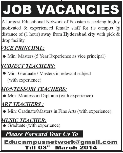 Vice Principal & Teacher Jobs in Educational Network Hyderabad