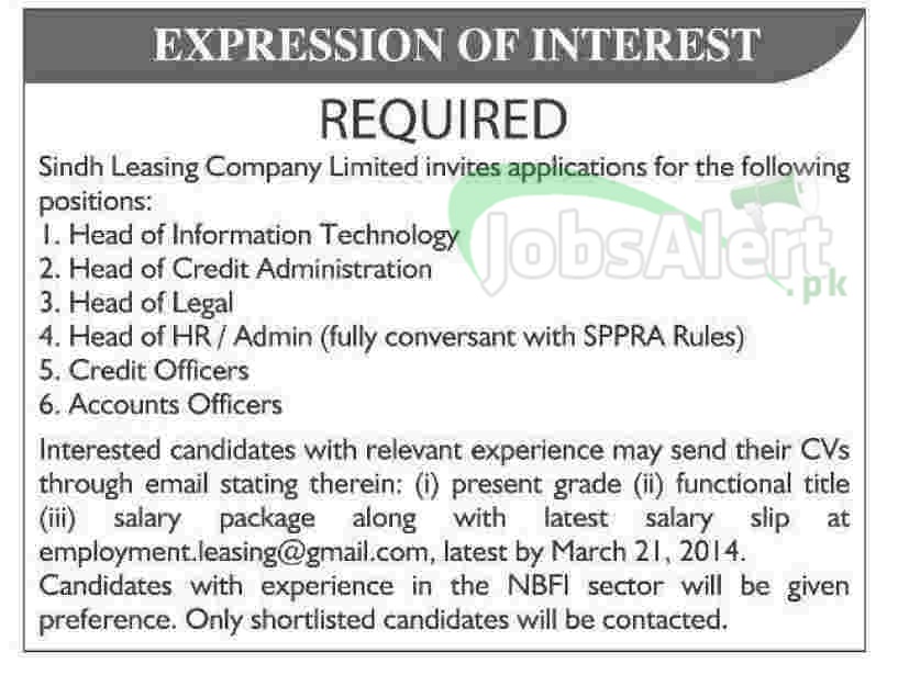 Accounts Officer Jobs in Sindh leasing Company Ltd Karachi