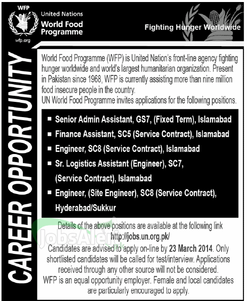 Assistant & Engineer Jobs in World Food Programme Pakistan
