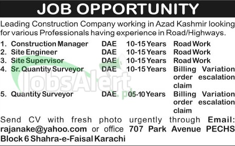 Engineer and Surveyor Jobs Construction Company Azad Kashmir