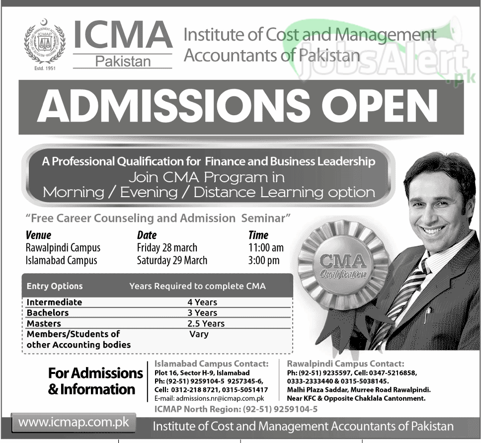 Fall Admissions 2014 Open For CMA Program in ICMA Pakistan