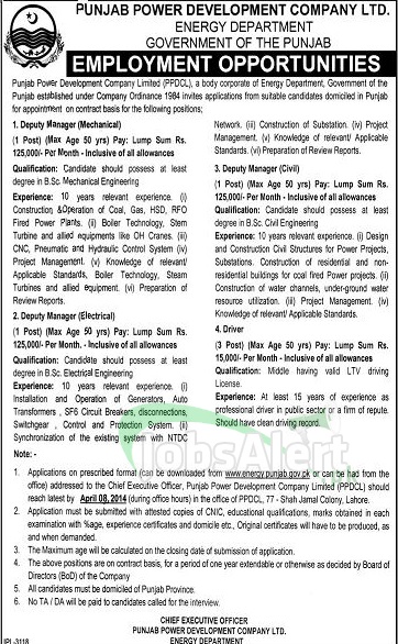 Govt. Jobs Deputy Manager in Punjab Power Dev. Company Ltd LHR