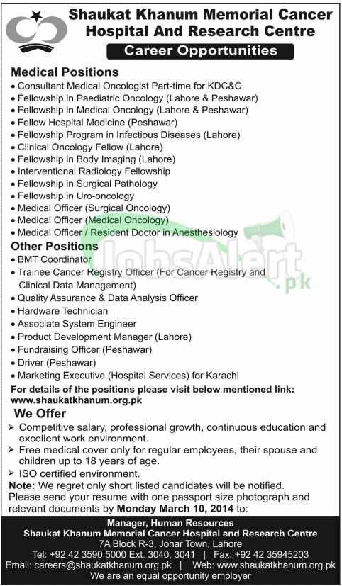 Jobs in Shaukat Khanum Memorial Cancer Hospital & Research Centre