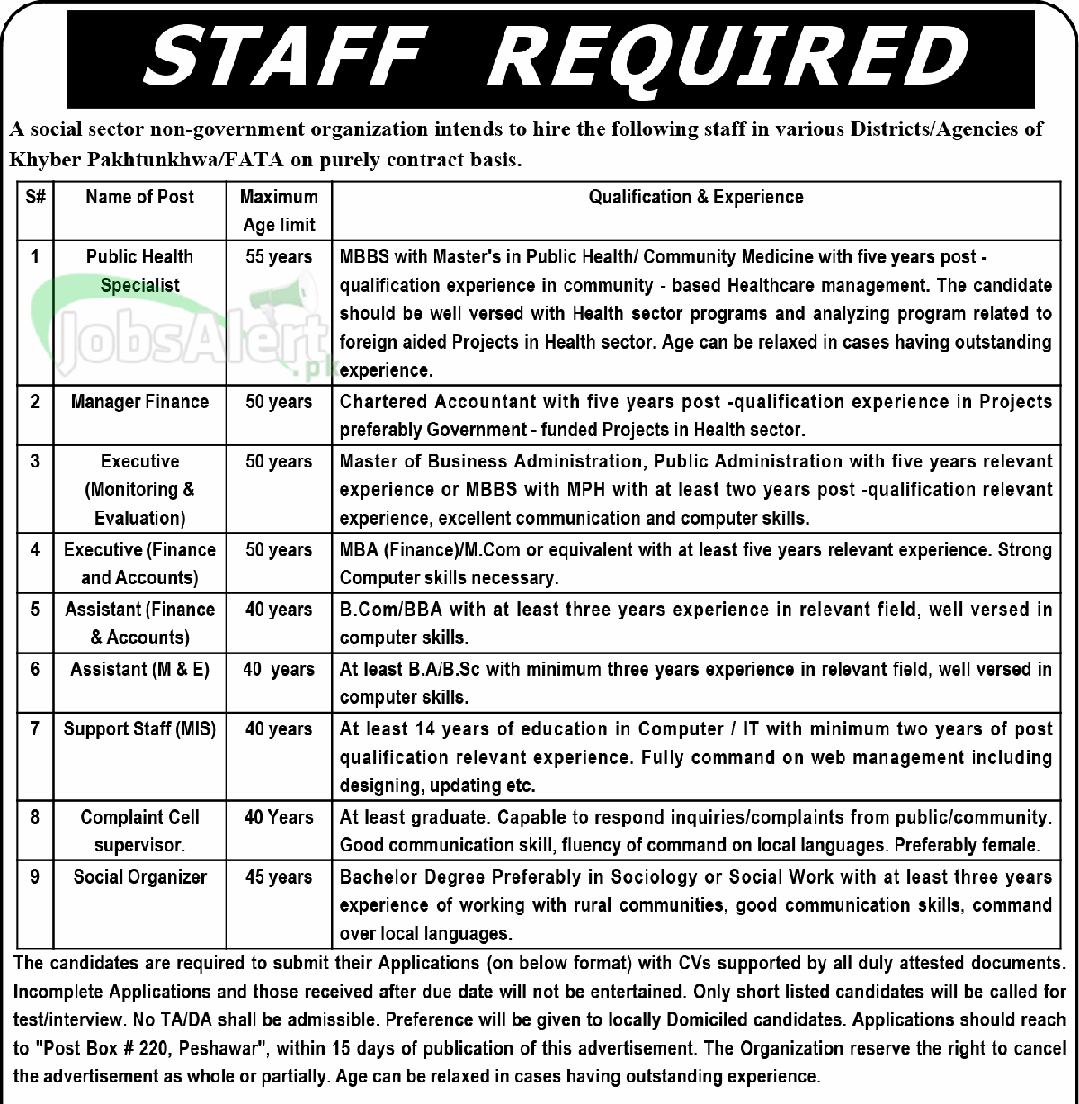 Manager & Assistant Jobs in Non-Government Organization Peshawar