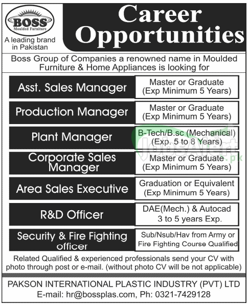Manager & Sales Executive Jobs in Boss Group of Companies Pakistan