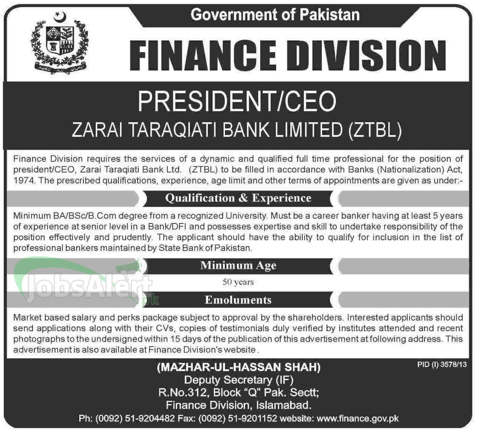 President  CEO Jobs in ZTBL Govt. of Pakistan Islamabad