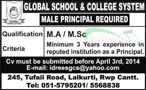 Principal Jobs 2014 in Global School & College System Rawalpindi