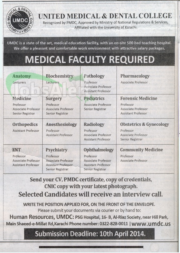 Professor Jobs in United Medical & Dental College Karachi