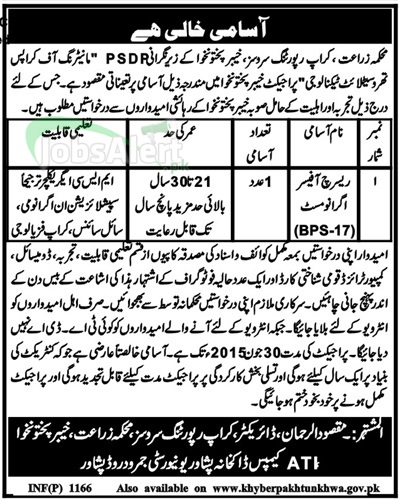 Research Officer Jobs in Agriculture Department Peshawar KPK