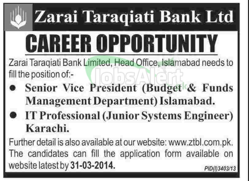 Senior Vice President Jobs in Zarai Taraqiati Bank Ltd Islamabad