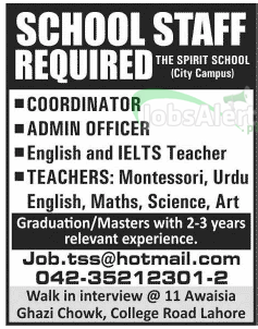 Teacher & Coordinator Jobs in The Spirit School Lahore