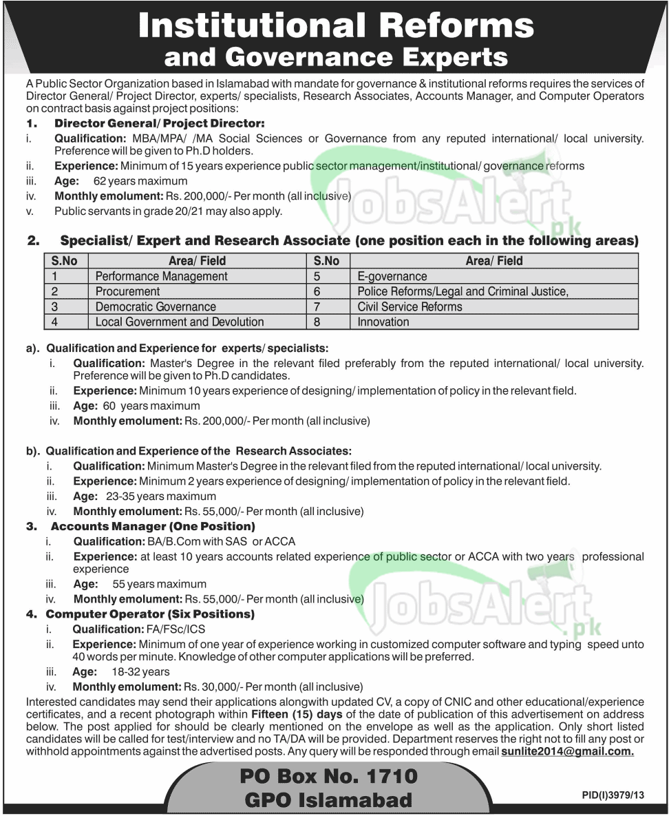 Accounts Manager Jobs 2014 in Public Sector Organization ISB