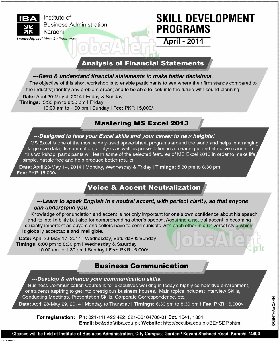 Admissions in Institute of Business Administration Fall 2014 Karachi
