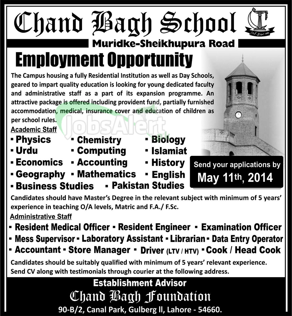 Chand Bagh School Jobs for Teaching Staff & Accountant Lahore