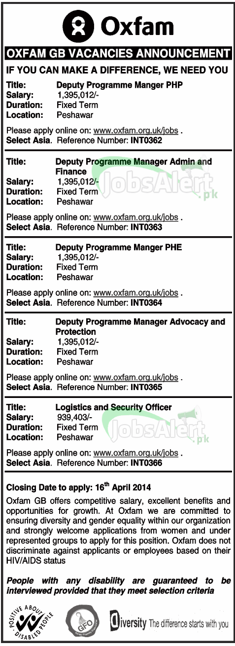 Deputy Programme Manager Jobs in Oxfam GB Peshawar