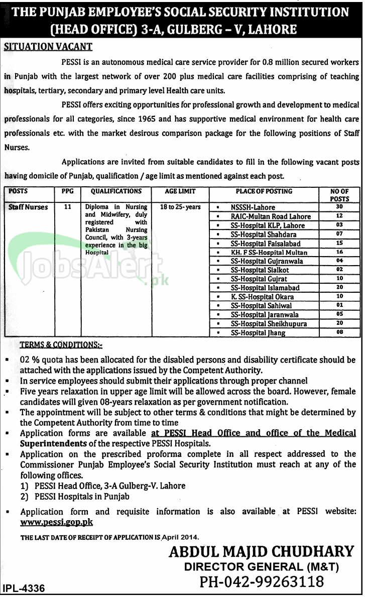 Govt. Jobs in The Punjab Employee's Social Security Institution