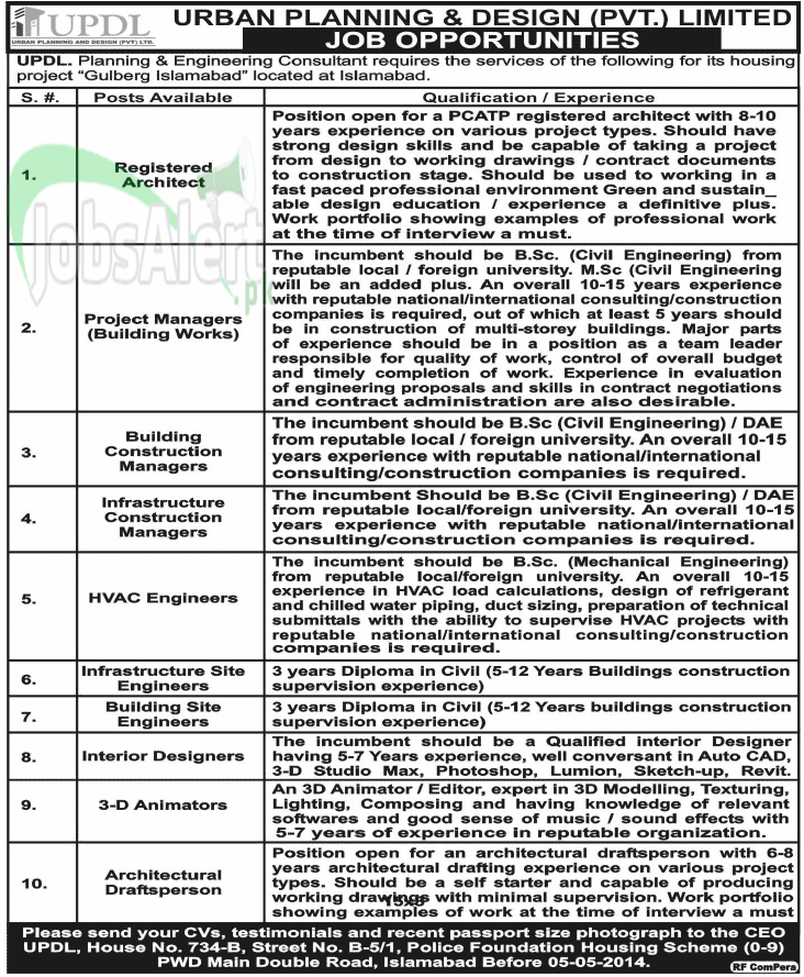 Manager Jobs in Urban Planning & Design Pvt. Ltd. Islamabad