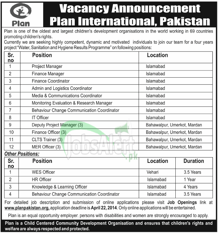 Project Manager & IT Officer Jobs in Plan International Pakistan