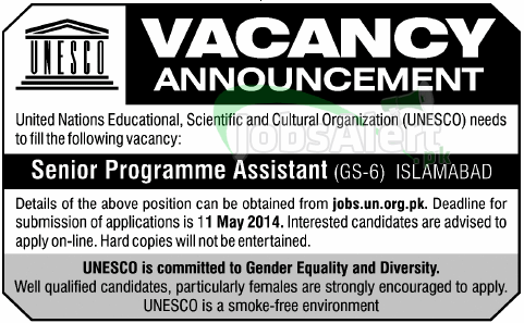 Senior Programme Assistant Jobs 2014 in UNESCO Islamabad