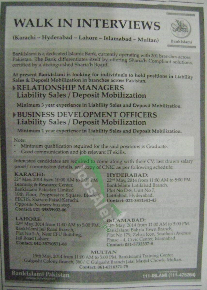 Bank Islami Jobs 2014 as HR Manager & Business Development ...